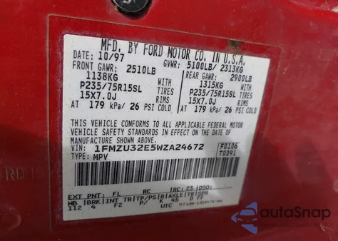 1998 Ford Explorer Eddie Bauer/Limited/Xl/Xlt from USA, damaged, VIN 1FMZU32E5WZA24672